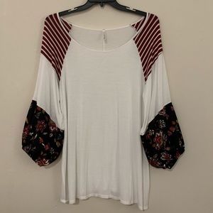 Floral Bubble sleeves and Striped Blouse